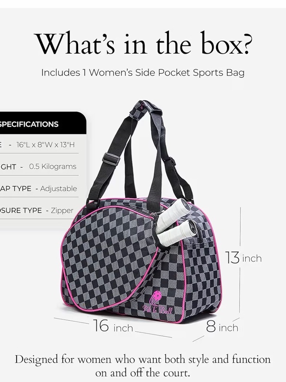 Pik’le’Ball Sport Premium Women’s Pickleball Bag
Black & White Checkered • NWT - Picture 8 of 8